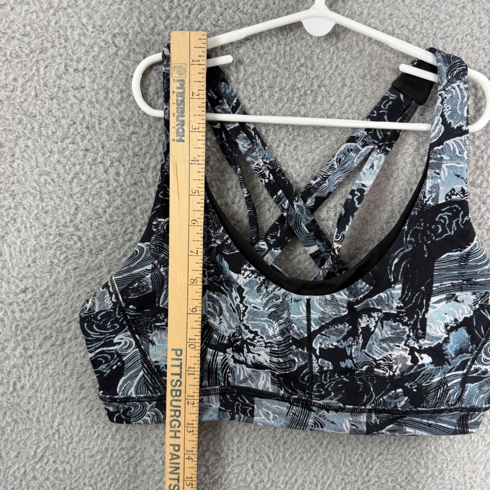 Lululemon Energy Bra Black Blue Wave Print Strappy Back Sports Bra Yoga Gym - Picture 4 of 6